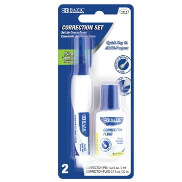 BAZIC Correction Fluid White Out, Bristle Brush & Metal Tip (2/Pack), 1-Pack