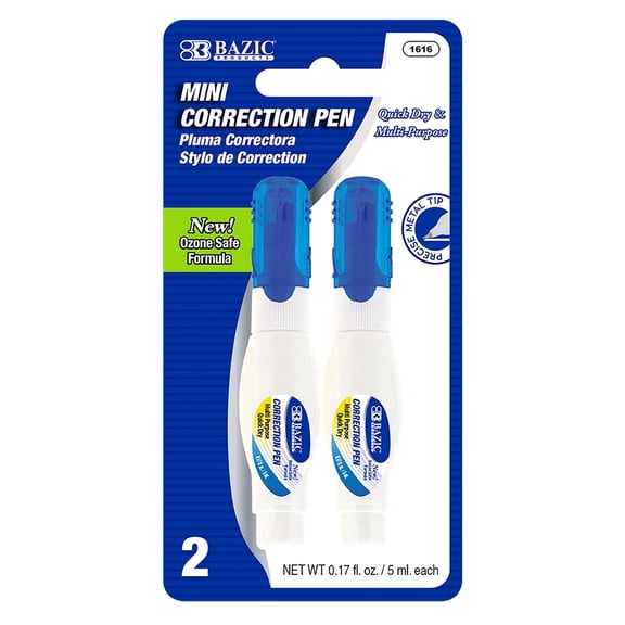 BAZIC Correction Pen Mini White Out 5 ml, Precise Metal Tip (2/Pack), 24-Packs