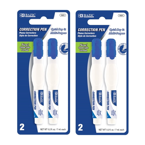 BAZIC Correction Pen Precise Metal Tip White Out (2/Pack), 2-Packs