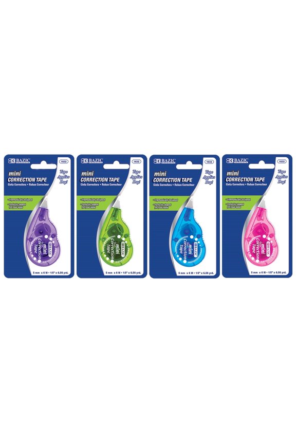 BAZIC Correction Tape 5 mm x 196" Mini Instant Corrections, 4-Pack