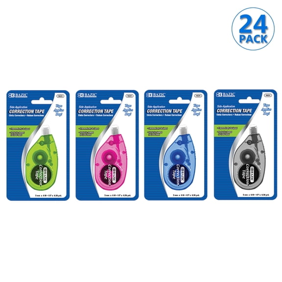 BAZIC Correction Tape, 5mm x 236 in, Dry White Film, 4 Count