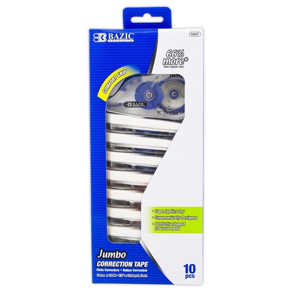 BAZIC 5 mm x 394" Jumbo Correction Tape W/ Grip (10/Pack) [1637]