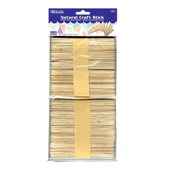 BAZIC Craft Sticks Natural Wood, Non Toxic Stick (100/pack), 1-Pack