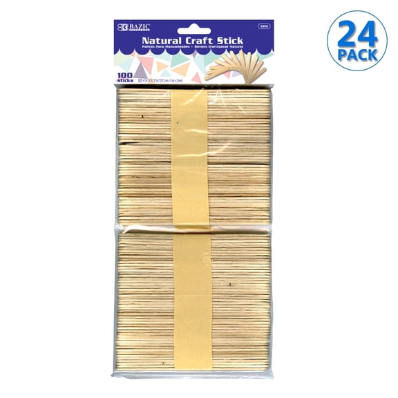 BAZIC Craft Sticks Natural Wood, Non Toxic Stick (100/pack), 24-Packs