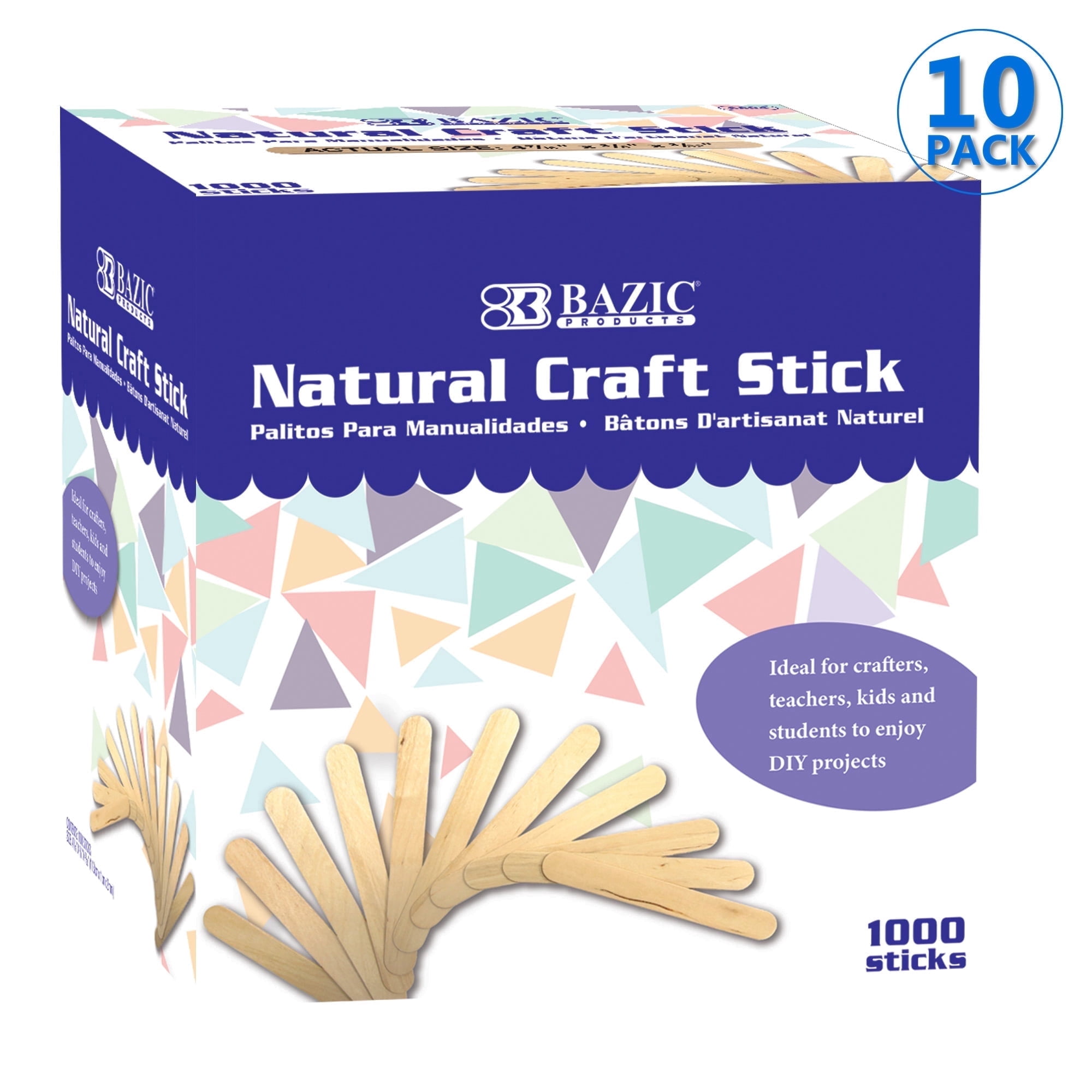 BAZIC Craft Sticks Natural Wood, Non Toxic Stick, 10000-Count