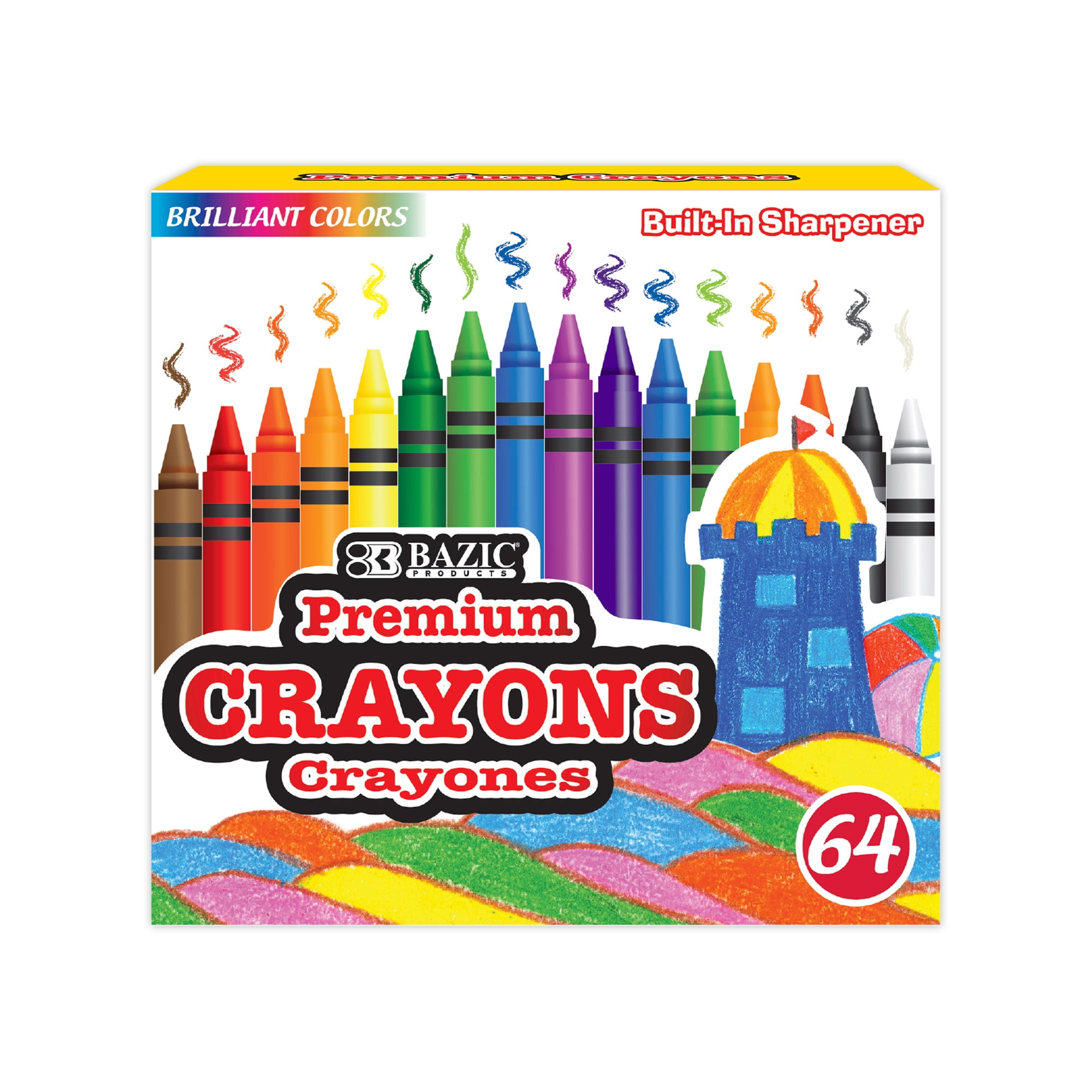 BAZIC Crayons 64-Count Coloring Crayon Set w/ Sharpener (64/Pack), 24-Packs