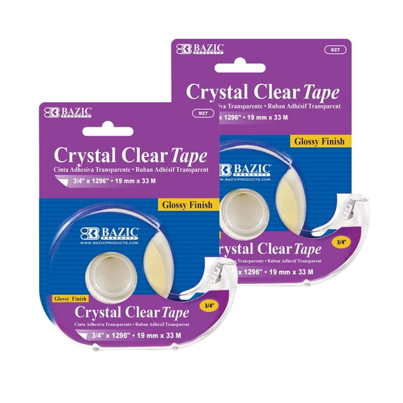 BAZIC Crystal Clear Tape w/ Dispenser 3/4" X 1296", Glossy Finish, 2-Packs