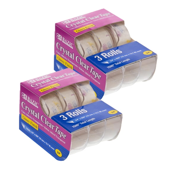 BAZIC Crystal Clear Tape w/ Dispenser 3/4" X 500", Glossy Finish, (3/Pack), 2-Packs