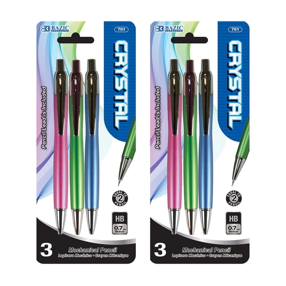 BAZIC Titan Mechanical Pencil 0.7mm, Latex Free Eraser, (3/Pack), 2-Packs