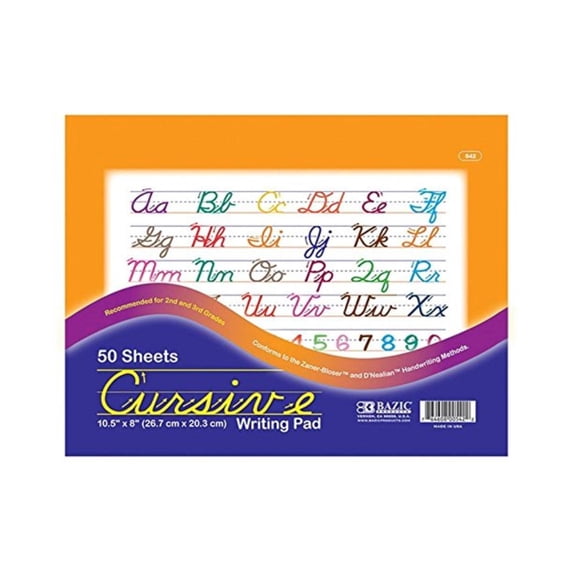BAZIC Cursive Writing Pad 50 Sheet 10.5"x8" Handwriting Workbook, 1-Pack