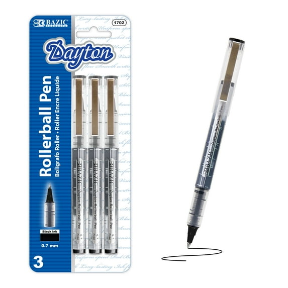 BAZIC Dayton Black Rollerball Pen 0.7mm w/ Regulator, (3/Pack), 1-Pack