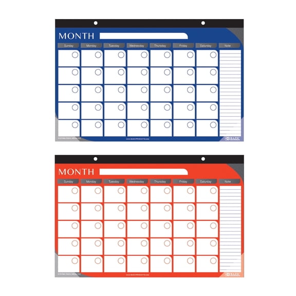 BAZIC Writing Pad Calendar Undated 12-Months 11" X 17" Customize Planner, 2-Pack