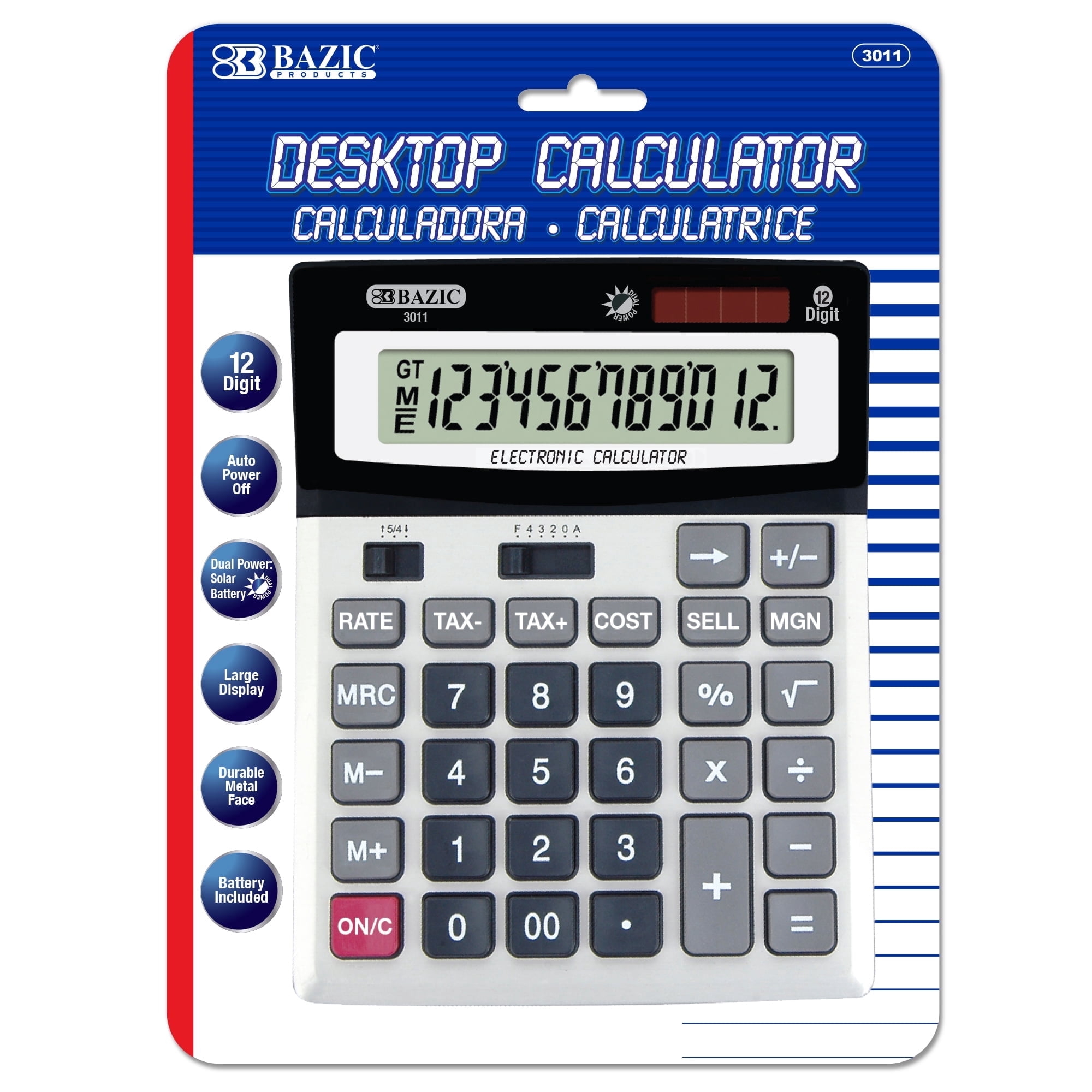 BAZIC Desktop Calculator 12-Digit Profit Calculation & Tax Functions, 1-Pack