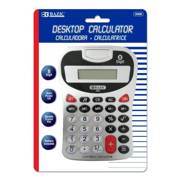 BAZIC 8-Digit Silver Desktop Calculator w/ Tone [3008]