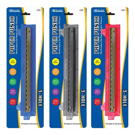 BAZIC Portable 3-Hole Paper Punch [3202]