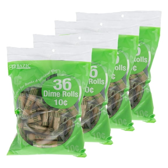 BAZIC Dime Coin Wrappers Rolls, Coins Tubes (36/Pack), 4-Packs