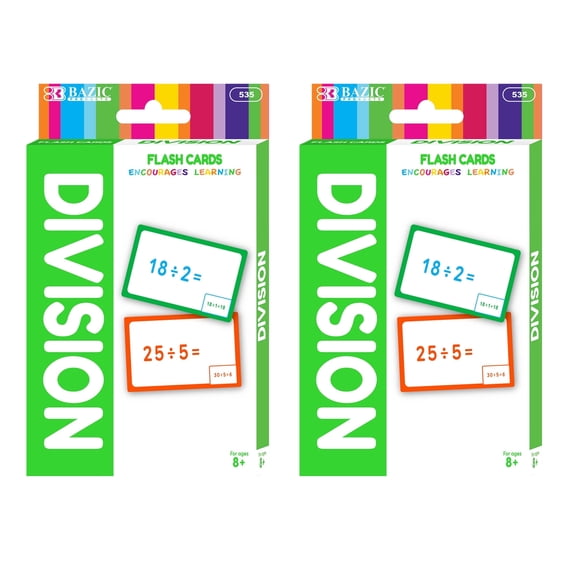 BAZIC Division Flash Cards, Numbers Elementary Math Flashcards Game (36/Pack), 2-Packs