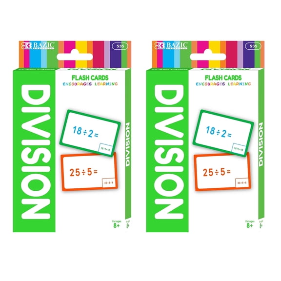 BAZIC Division Flash Cards, Numbers Elementary Math Flashcards Game (36/Pack), 2-Packs