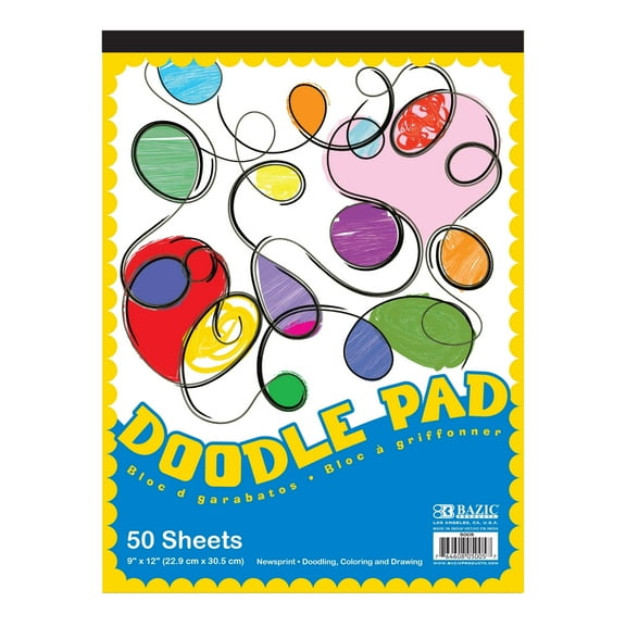 BAZIC Doodle Pad 50 Sheets 9"x12" Doodling Drawing Pads Papers, 48-Pack