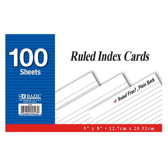 BAZIC Double-Sided Ruled Index Cards, 100 Pieces Pack