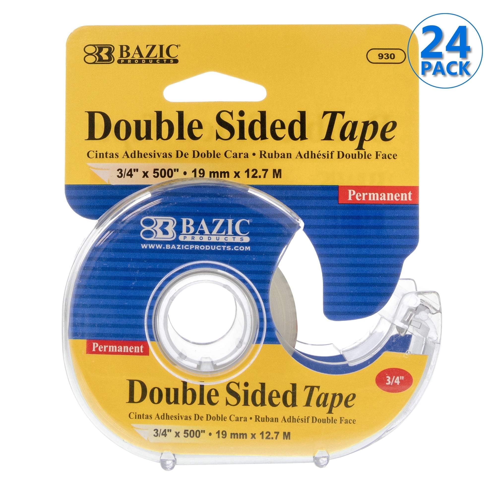 BAZIC Double Sided Tape w/ Dispenser 3/4"x500", 24-Pack