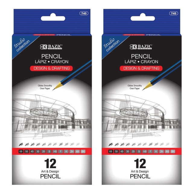 BAZIC Drawing Drafting Pencils, 6B to 6H Graphite, 12 Count - Walmart ...