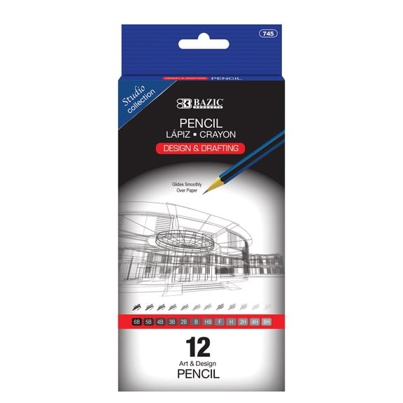 BAZIC Drawing Drafting Pencils, 6B to 6H Graphite, 12 Count