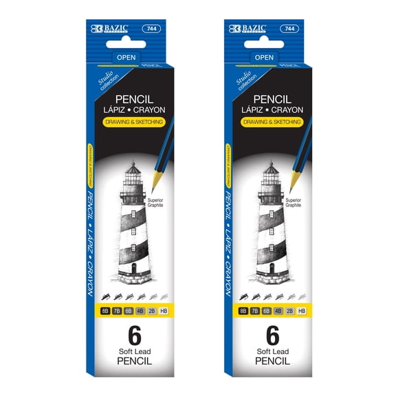 BAZIC Drawing Sketching Pencils, 8B to HB Graphite, 6 Count