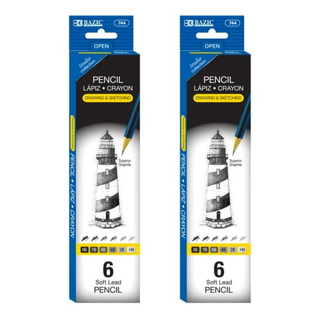 BAZIC Drawing Sketching Pencil Set, for Beginner Artist (6/Pack), 2-Packs