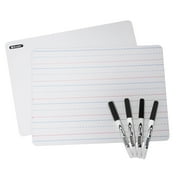 BAZIC Dry Erase Lap Board + 4 Black Marker, Double Sided Whiteboard Primary Ruled Lined & Blank, 1-Pack