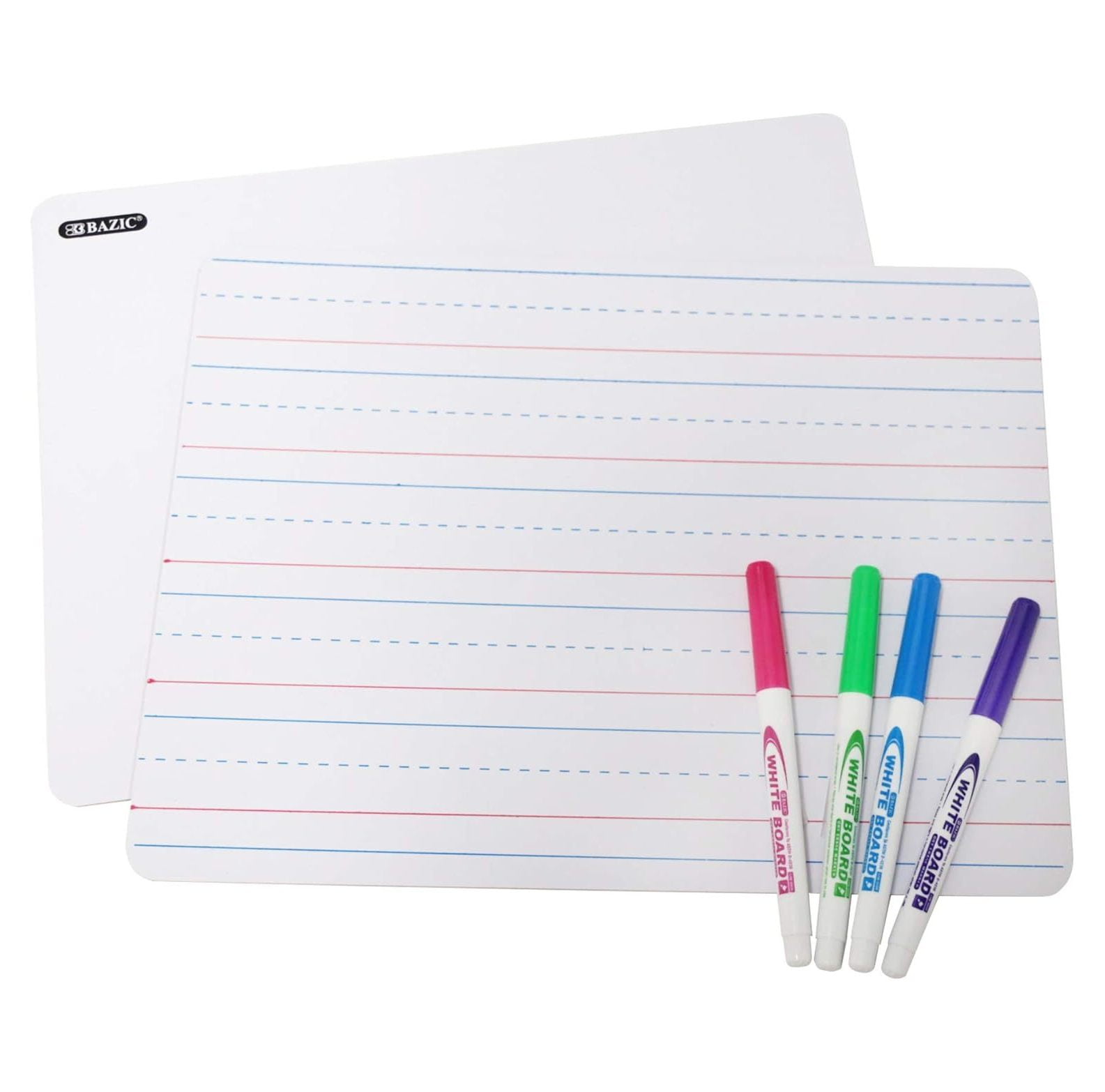 BAZIC Dry Erase Lap Board + 4 Bright Color Marker, Double Sided