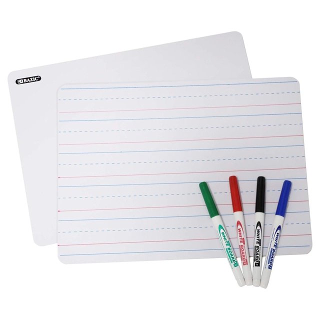 BAZIC Dry Erase Lap Board + 4 Classic Color Marker, Double Sided
