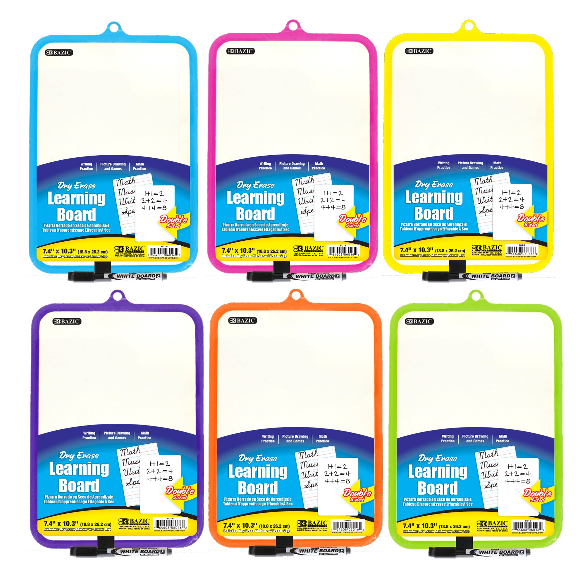 BAZIC Dry Erase Lap Board 7.4"x10.3" & Marker + Eraser, Double Sided, 6