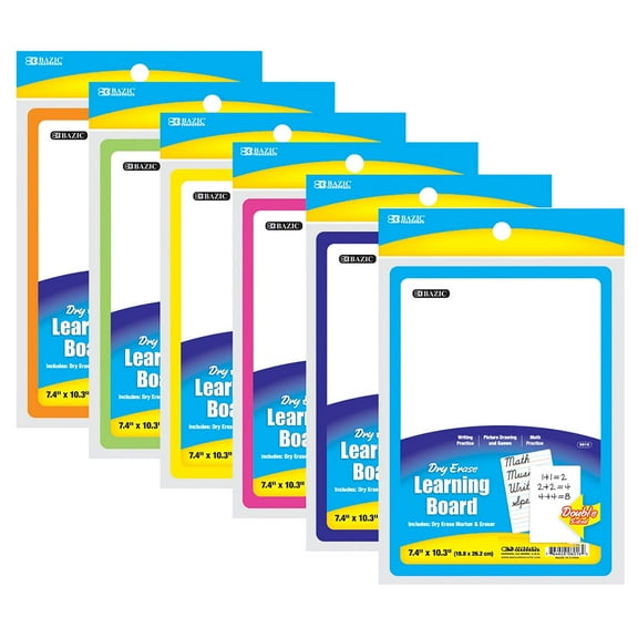 BAZIC Dry Erase Lap Board 7.4"x10.3" & Marker + Eraser, Double Sided Primary Ruled & Blank, 72-Packs
