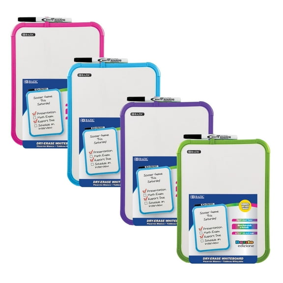 BAZIC Dry Erase Lap Board & Marker, 8.5x11 Inch Whiteboards, 4-Pack