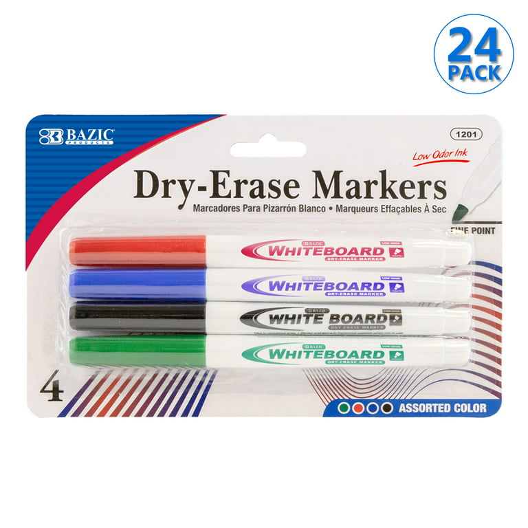 BAZIC Dry Erase Marker Assorted Color Fine Tip Whiteboard Markers (4/Pack),  24-Packs 