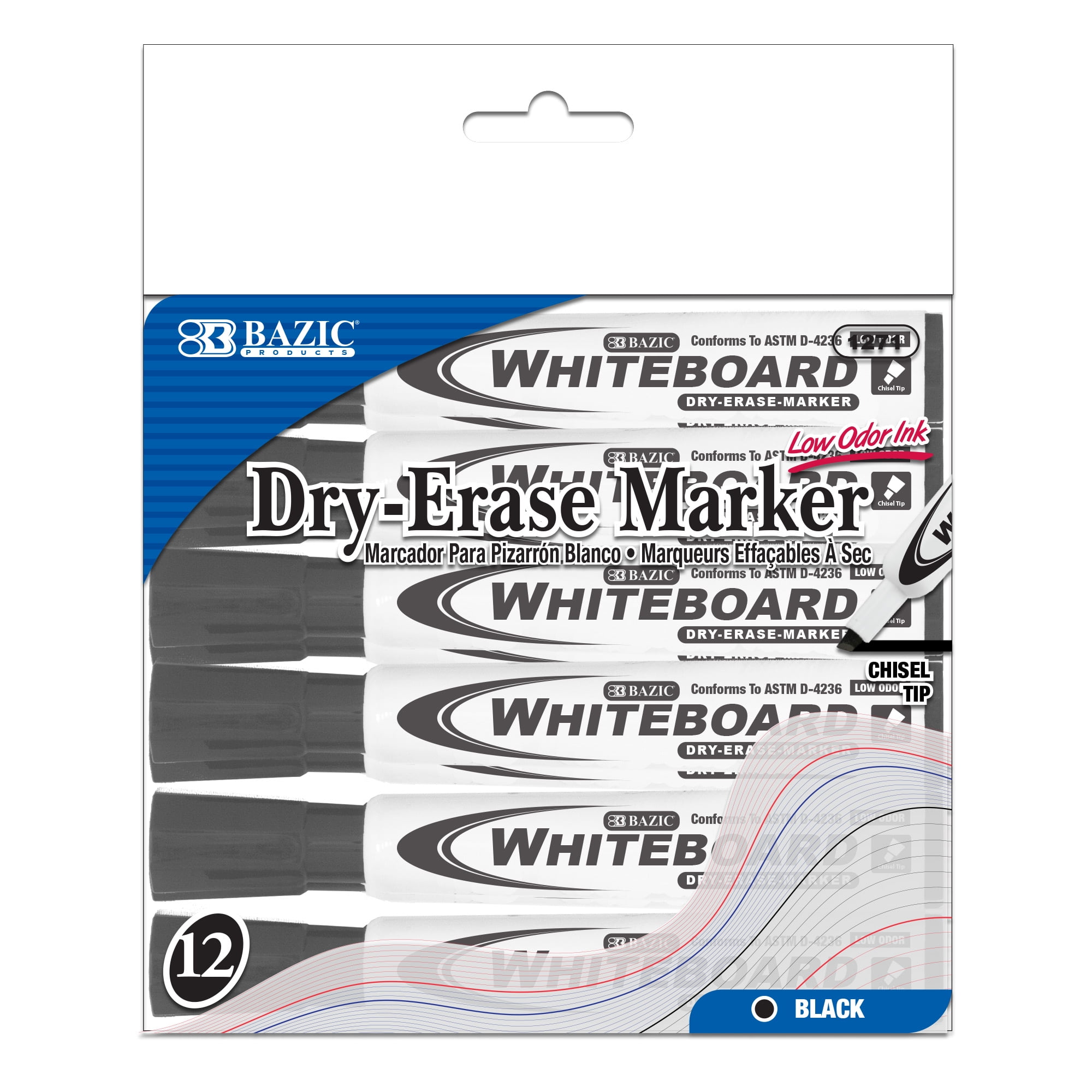 BAZIC Black Chisel Tip Dry-Erase Markers (3/Pack) Bazic Products