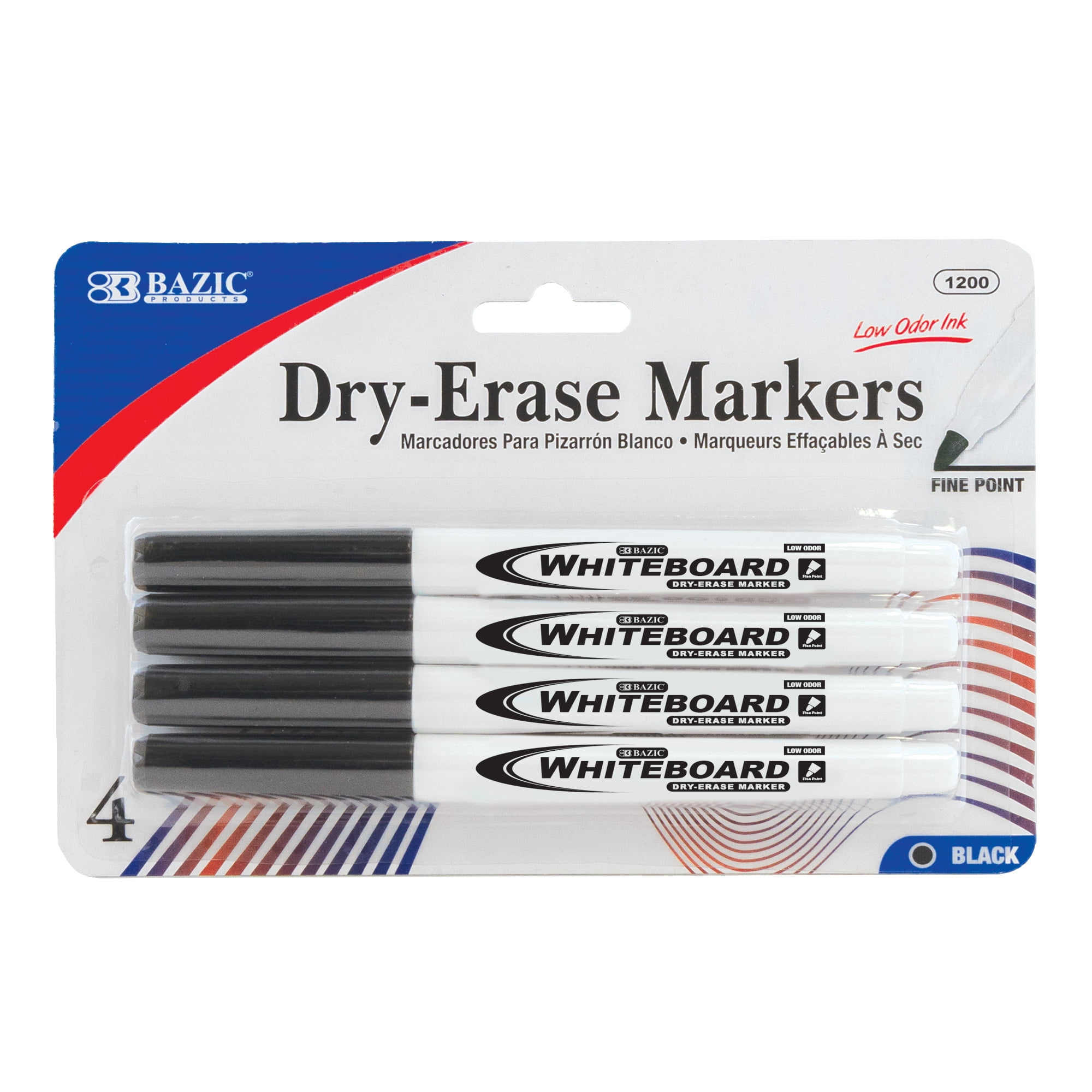 BAZIC Dry Erase Marker Black Fine Tip Whiteboard Markers (4/Pack), 1