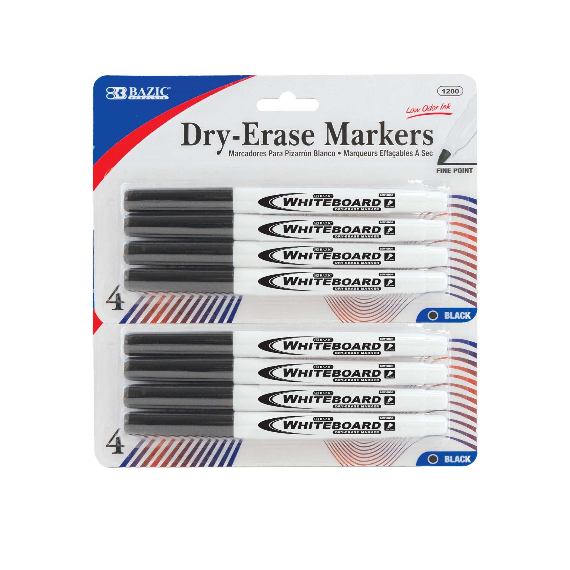 BAZIC Black Dry Erase Marker, Fine Tip, Bright and Thin School Supplies