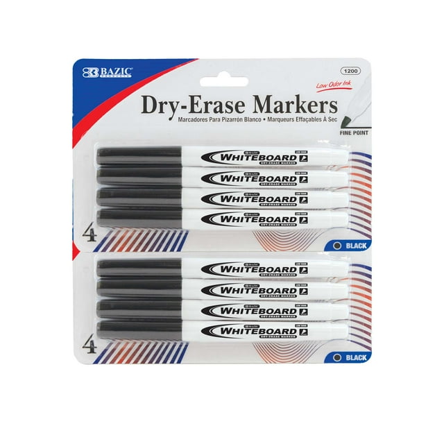 BAZIC Dry Erase Marker Black Fine Tip Whiteboard Markers (4/Pack), 2