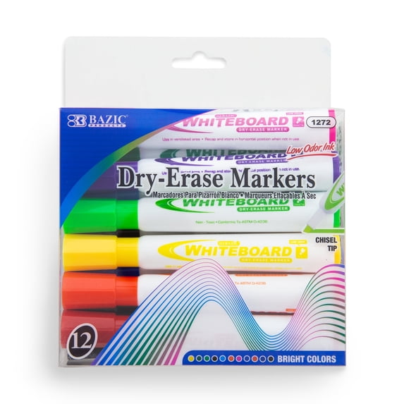 BAZIC Bright Colors Chisel Tip Dry-Erase Markers (12/Box) [1272]