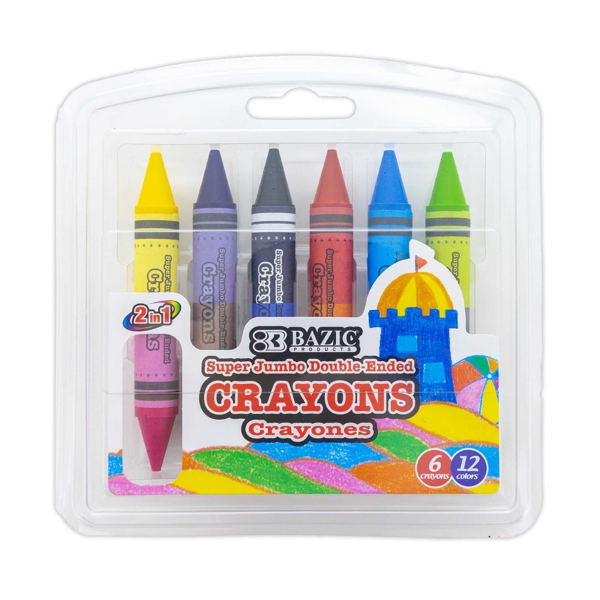BAZIC Dual Sided Super Jumbo Crayons Premium 12 Colors, Non Toxic Drawing Crayons, Gift for Student, 24-Pack