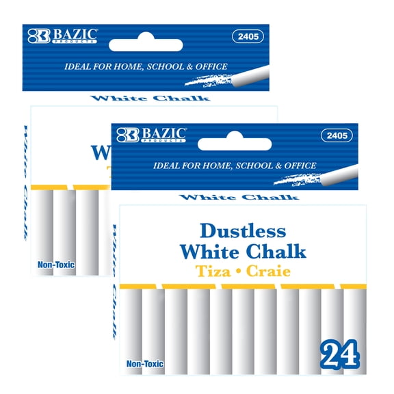 BAZIC Dustless White Chalk, Non-Toxic, 24 Count, 2-Packs