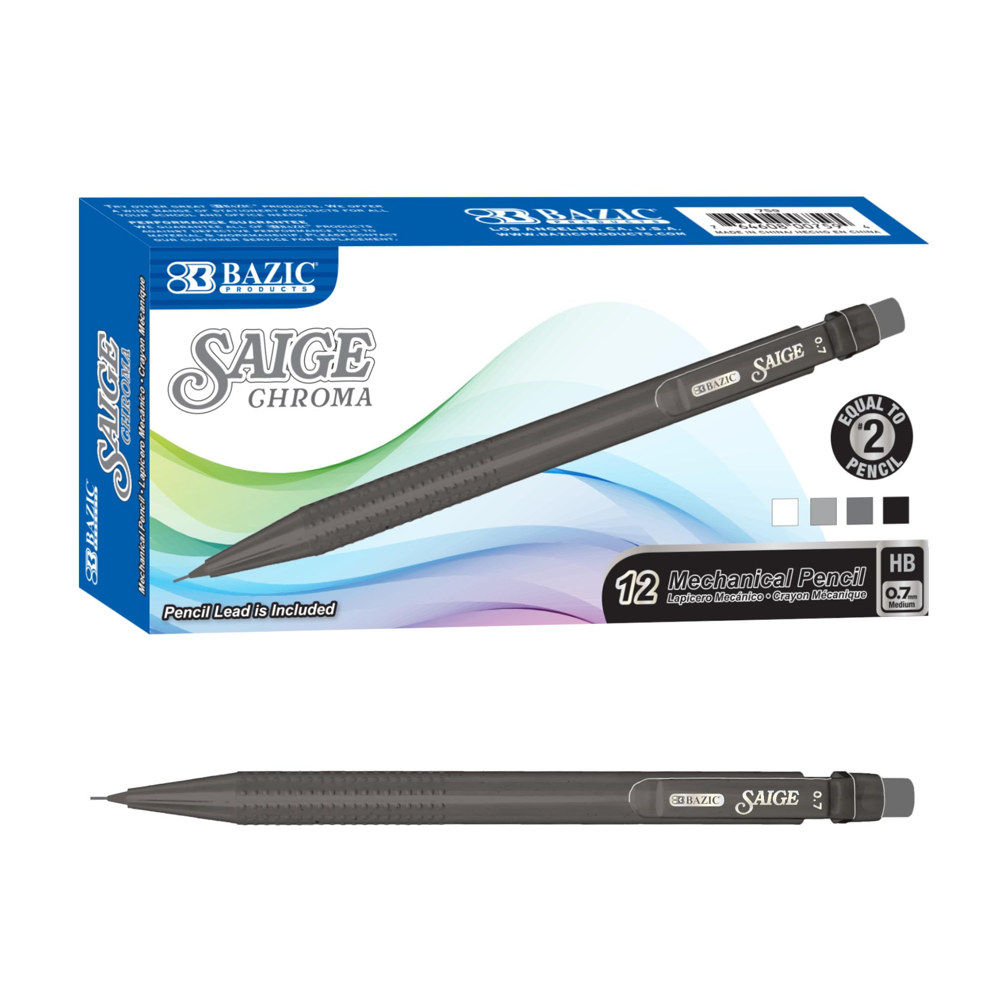 BAZIC Mechanical Pencil Saige Chroma 0.7mm, Smooth Writing Pencils (12/Box), 144-Pack