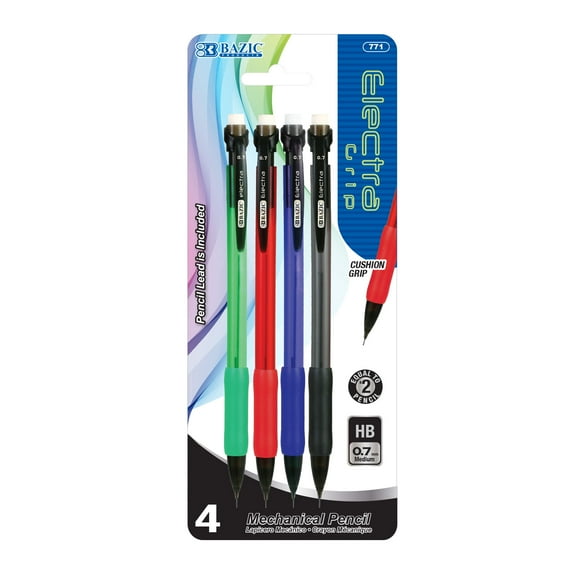BAZIC Electra Mechanical Pencil 0.7mm, Soft Grip, (4/Pack), 1-Pack