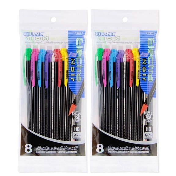BAZIC Electra Noir Mechanical Pencil 0.7mm, (8/Pack), 2-Packs