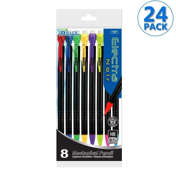 BAZIC Electra Noir Mechanical Pencil 0.7mm, (8/Pack), 24-Pack