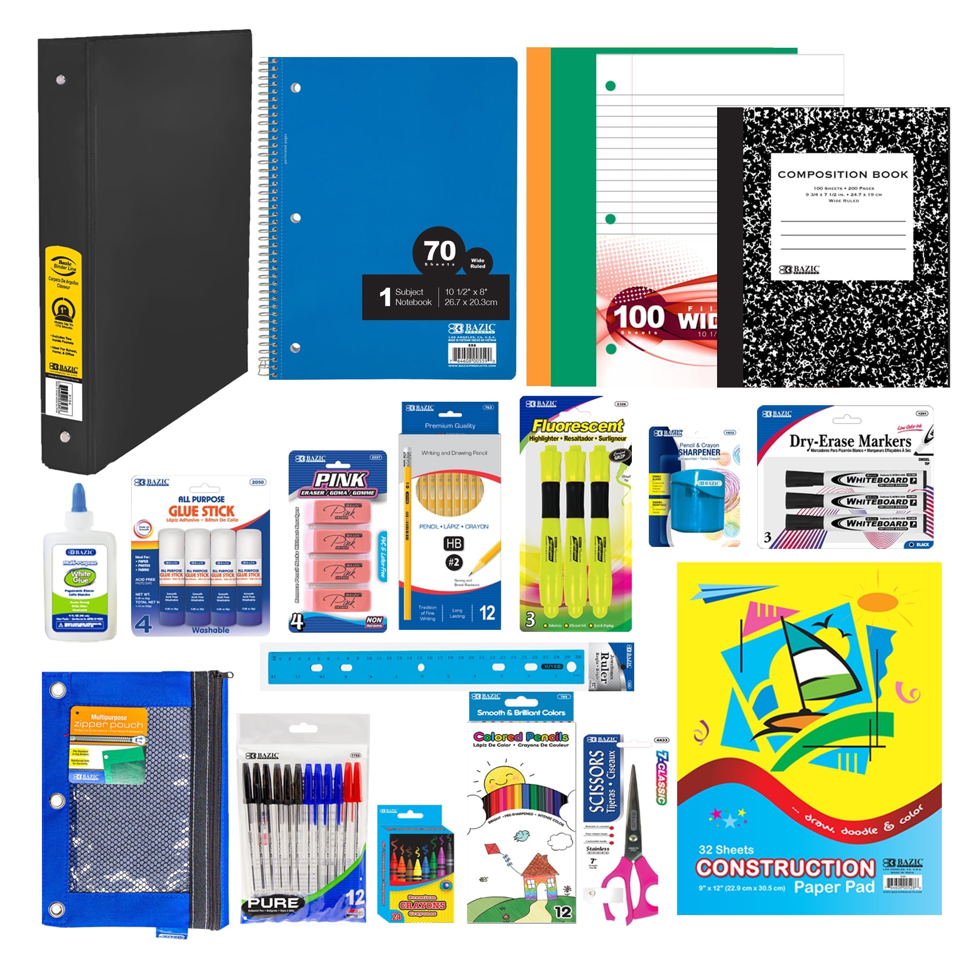 Free Shipping! BAZIC School Kit Supplies Kit 86 Co