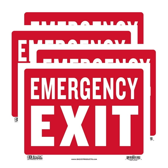BAZIC Emergency Exit Sign 9"X12", Vinyl Plastic Signs, Waterproof Indoor Signage, 4-Pack