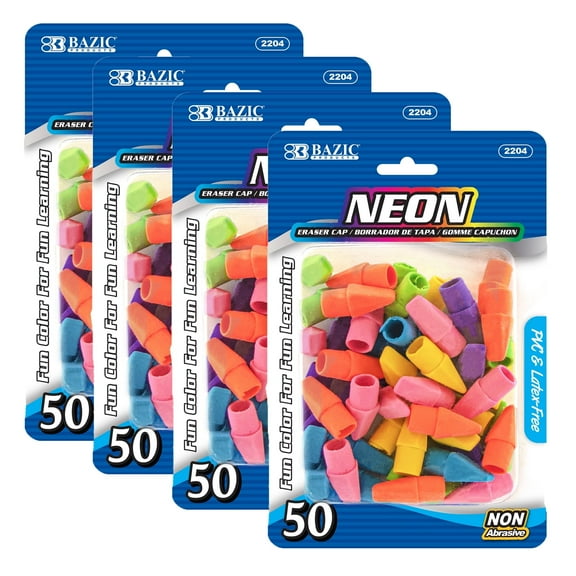 BAZIC Eraser Top, Latex Free Pencil Tops Erasers (50/Pack), 4-Packs